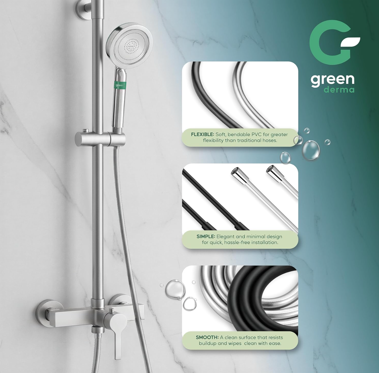 Green Derma Shower Hose — Chrome