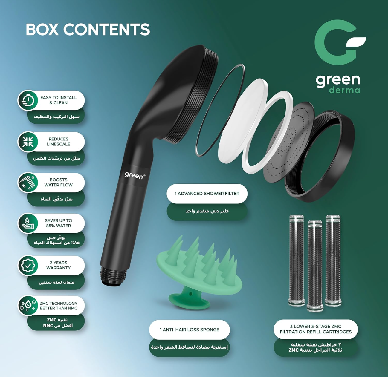 Green Derma Shower Filter — Matte Black
